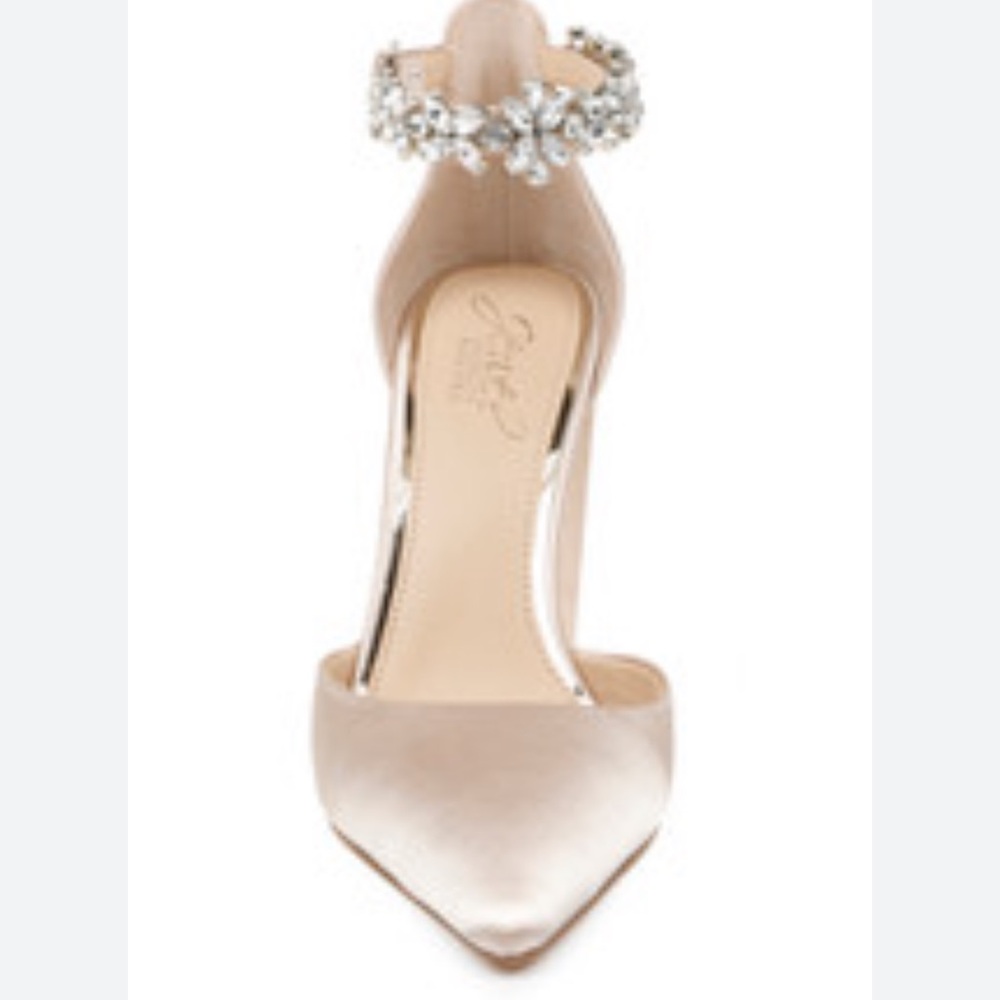 Badgley Mischka Satin Heels with Crystal Ankle Strap
